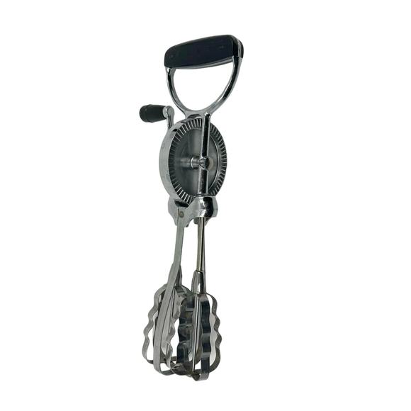 Flint Manual Hand Mixer Ekco Beater Stainless with Black Handles, Made in USA - Picture 1 of 6